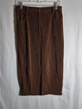 Corduroy Midi Skirt in Deep Brown - Women's Tailored Fit